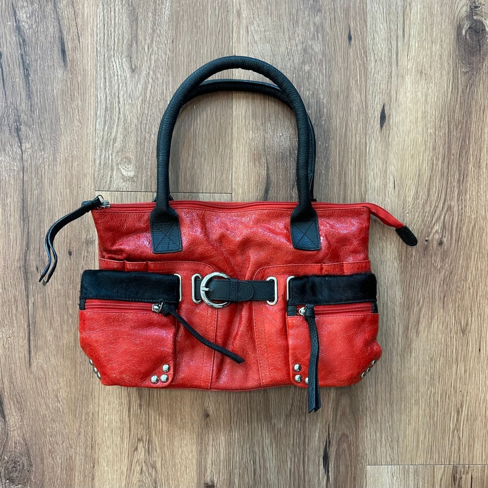 Cleo and Patek Red Leather Shoulder Bag with Black with original storage bag